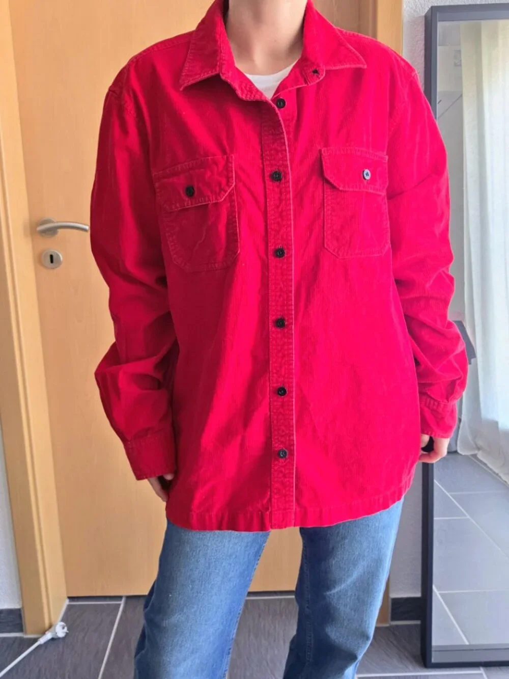 Calvin Klein Jeans Red Corduroy Button Down Shirt Jacket Shacket - Large